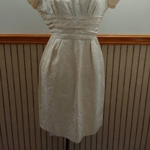 Vintage 50s Cocktail Dress 36" Bust Cream "A Lawrence Original" Jacquard - Picture 2 of 15